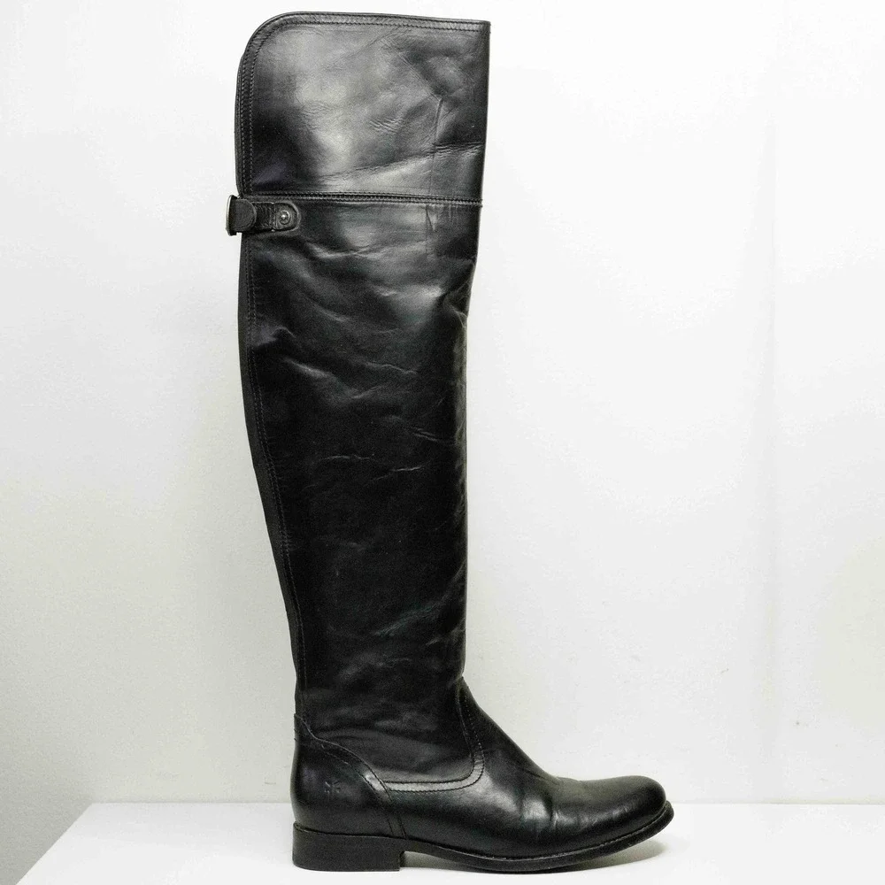 FRYE Melissa Over The Knee Leather Riding Boots Preppy Heritage Black Sz 6‎